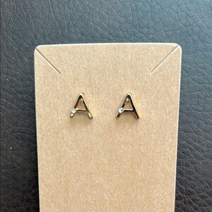 Small gold “A” Initial stud earrings
